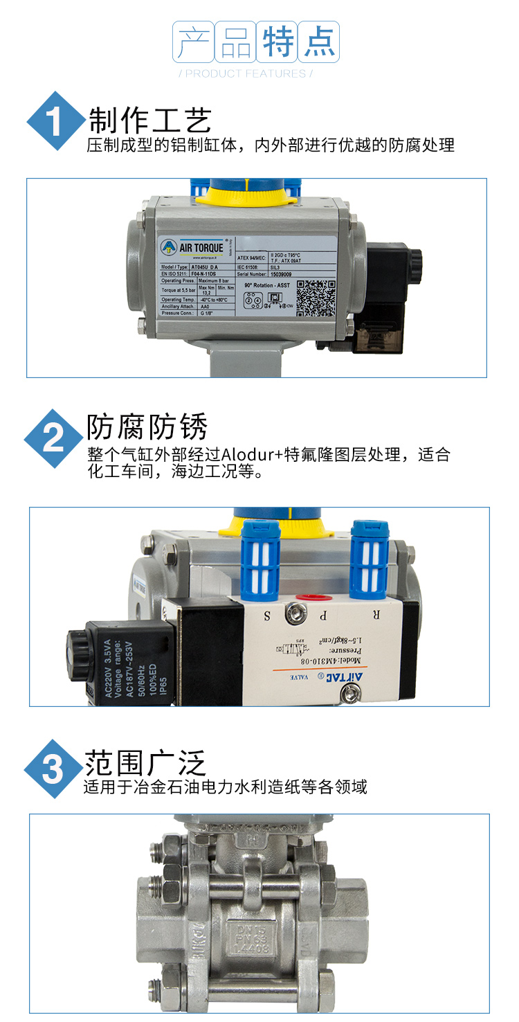 【AIRTORQUE】氣動絲口球閥帶電磁閥/螺紋球閥